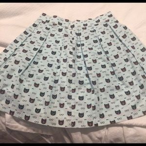Cute Cat Print Pleated Fit-n-Flare Skirt